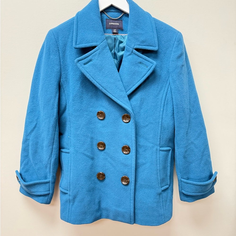 Lands' End Ladies Teal Blue Wool Peacoat